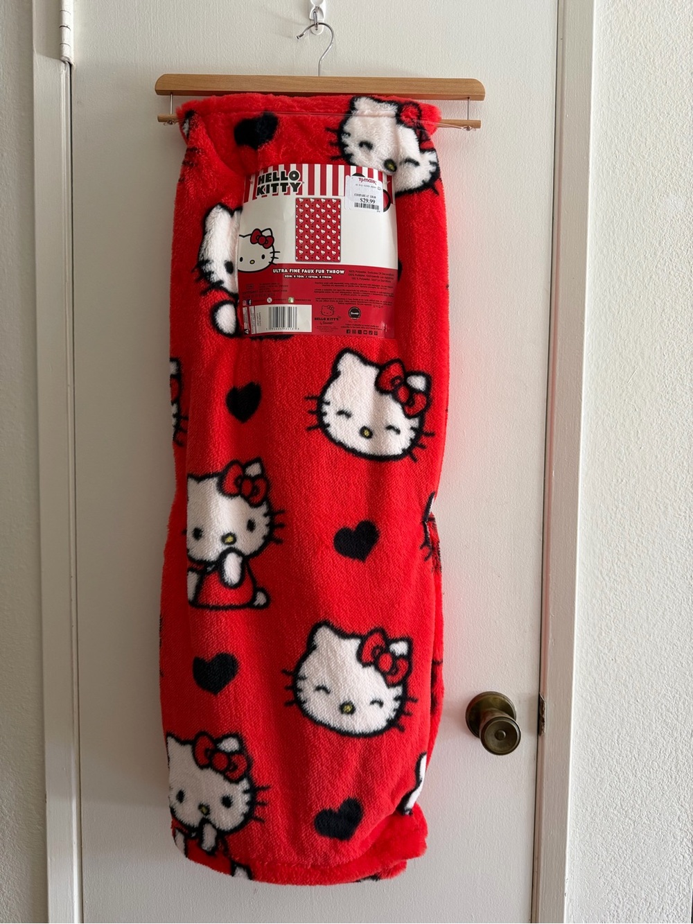 Hello Kitty Red, White & Black Plush Throw Blanket